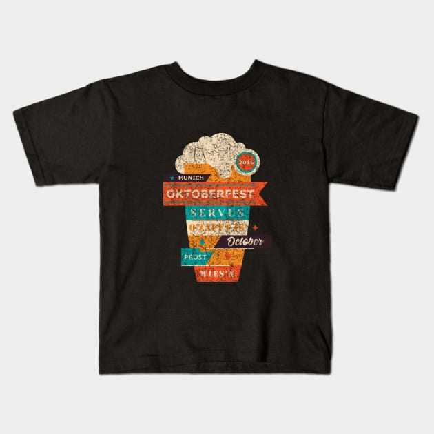 Distressed German Words Oktoberfest Kids T-Shirt by TriHarder12